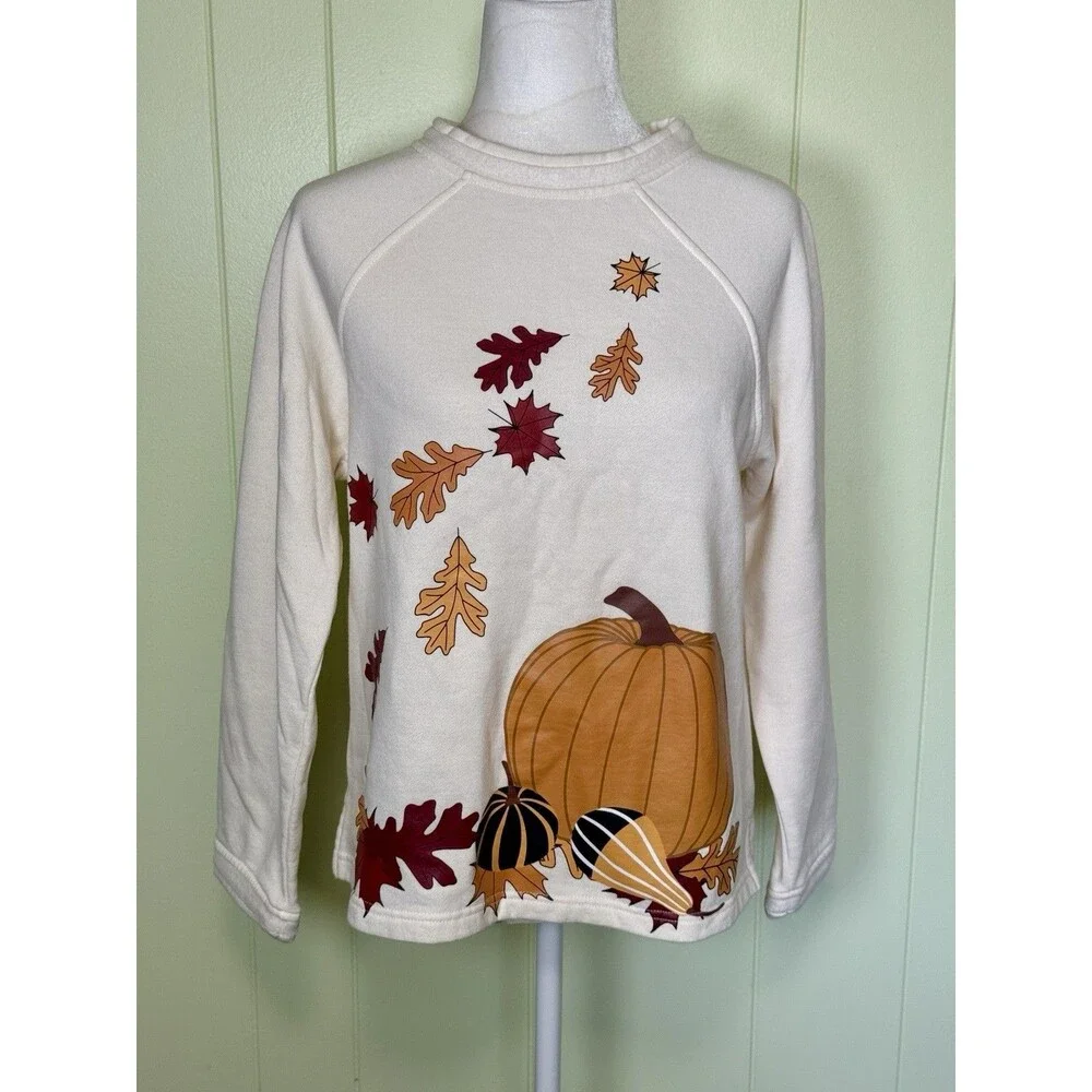 Potpourri Women’s Cozy Fall Pumpkin Sweatshirt Autumn Leaves Harvest Holiday Sm